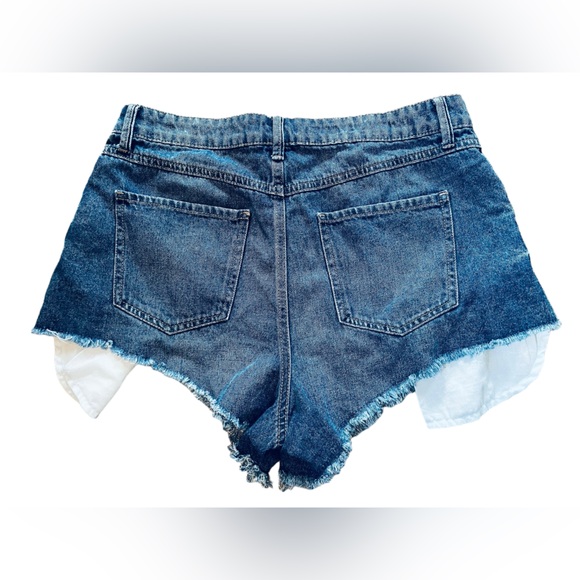 Sincerely Jules Blue Distressed Deconstructed High Hip Mini Raw Hem Denim Shorts - Picture 2 of 4